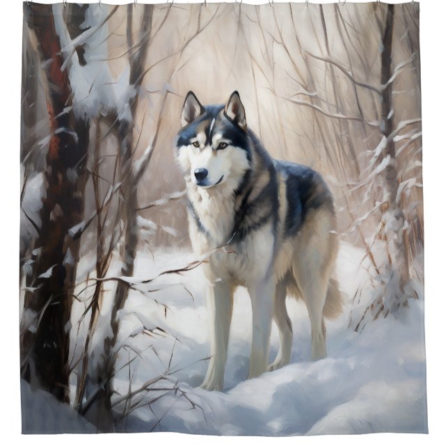 Siberian Husky Let It Snow Christmas Shower Curtain (Front)