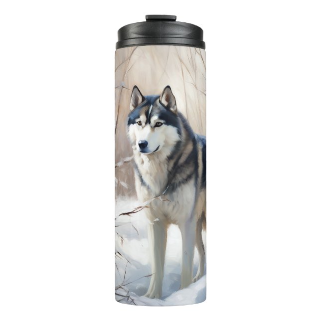 Siberian Husky Let It Snow Christmas Thermal Tumbler (Front)