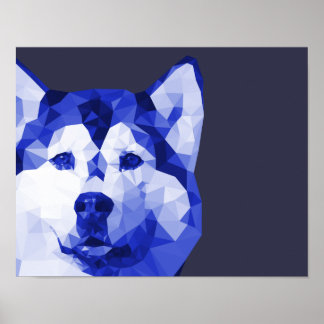 Siberian Husky Low Poly Art in Blue Poster