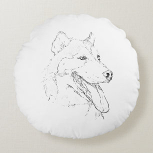 Siberian Husky – Minimalist Dog Line Drawing Round Cushion