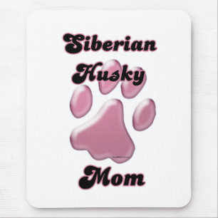 Siberian Husky Mum Pink Pawprint Mouse Pad