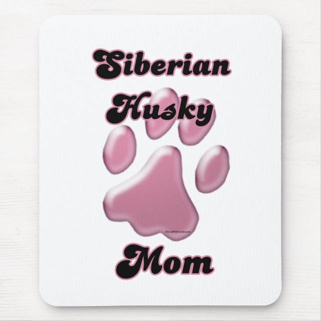Siberian Husky Mum Pink Pawprint  Mouse Pad (Front)