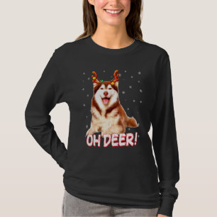 Siberian Husky Oh Deer Dog Xmas T-Shirt