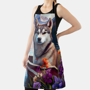 Siberian Husky on a Paddle: A Scenic Adventure Apron