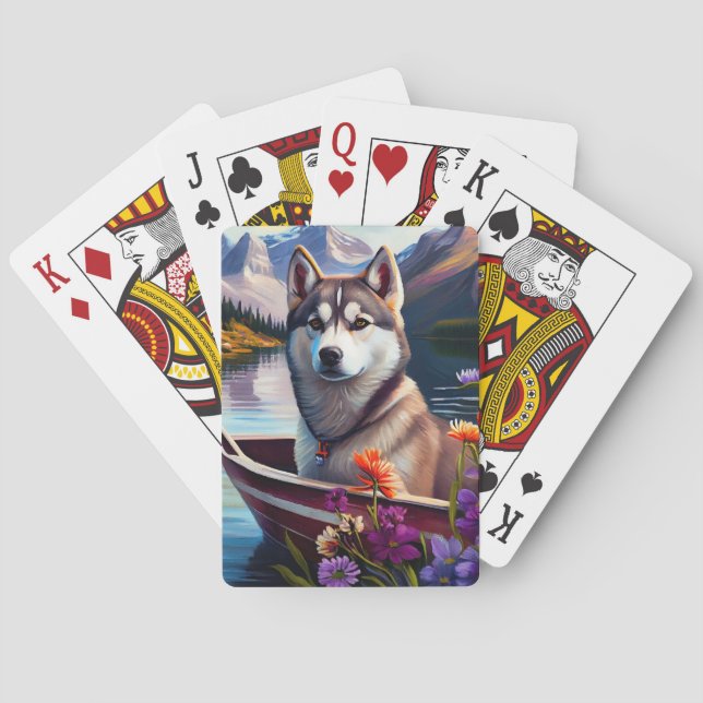 Siberian Husky on a Paddle: A Scenic Adventure Playing Cards (Back)