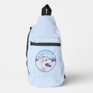 Siberian Husky Painting Silver and White Dog Art Sling Bag