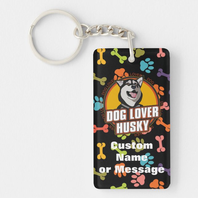 Siberian Husky Paw Bones Dog Breed Custom Name Key Ring (Front)