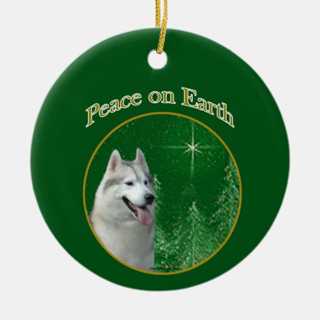Siberian Husky Peace Ceramic Tree Decoration (Front)