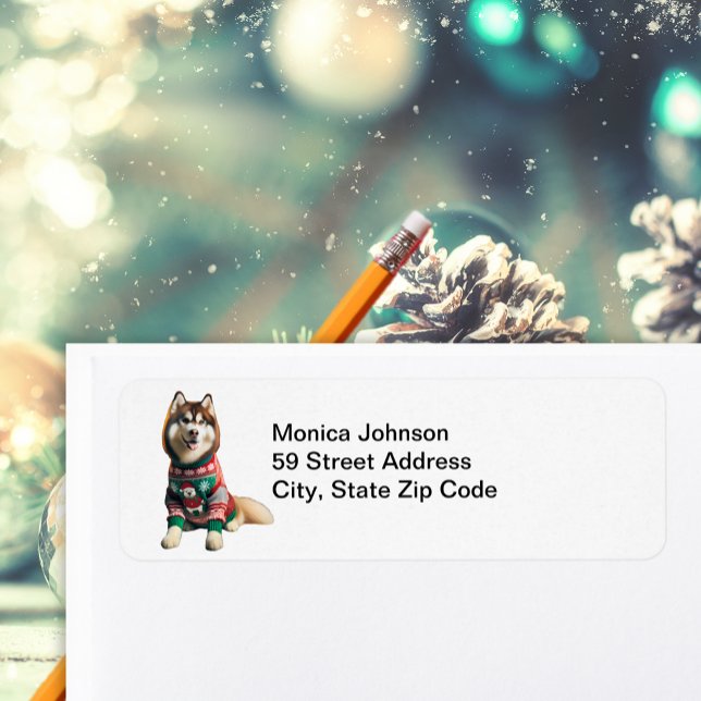 Siberian Husky Photo Return Address (Siberian husky dog return address label (Christmas theme))