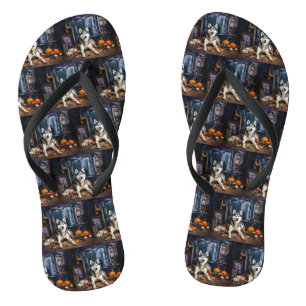 Siberian Husky Pumpkins Halloween Scary Jandals