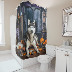 Siberian Husky Pumpkins Halloween Scary Shower Curtain
