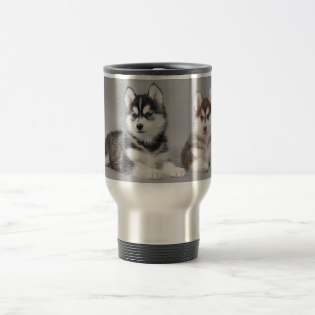 Siberian husky puppies travel mug (Center)