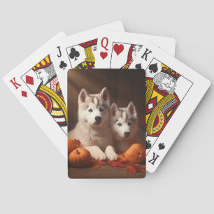 Siberian Husky Puppy Autumn Delight Pumpkin Playing Cards
