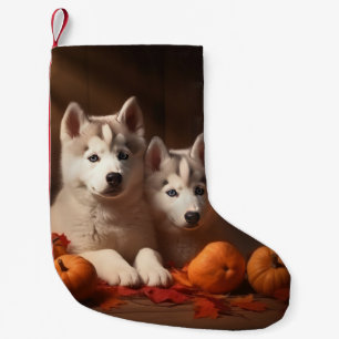 Siberian Husky Puppy Autumn Delight Pumpkin  Small Christmas Stocking