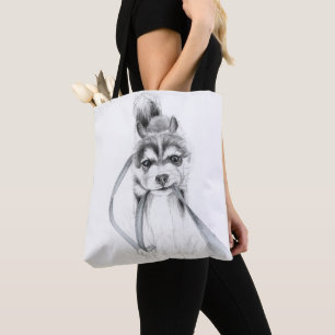 Siberian Husky Puppy Drawing Art Tote Bag