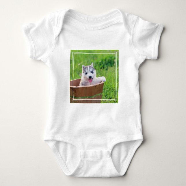 Siberian Husky Puppy in a Pot Baby Bodysuit (Front)