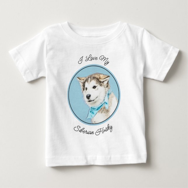 Siberian Husky Puppy Painting - Original Dog Art Baby T-Shirt (Front)