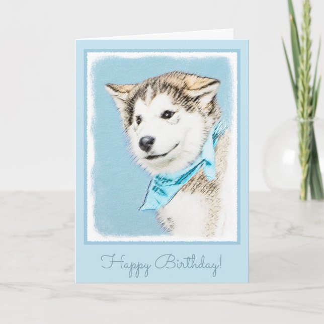 Siberian Husky Puppy Painting - Original Dog Art Card (Front)