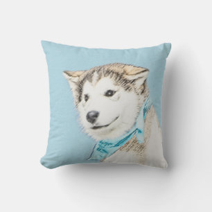 Siberian Husky Puppy Painting - Original Dog Art Cushion