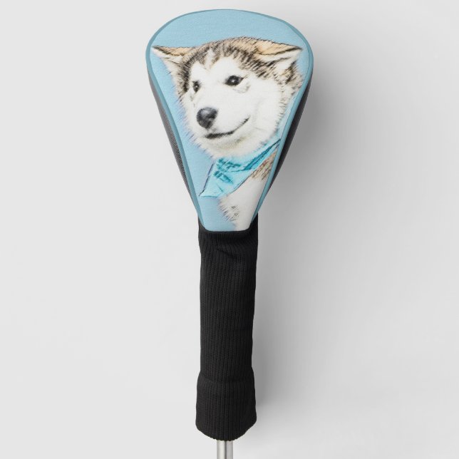 Siberian Husky Puppy Painting - Original Dog Art Golf Head Cover (Front)