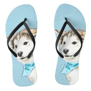 Siberian Husky Puppy Painting - Original Dog Art Jandals