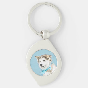 Siberian Husky Puppy Painting - Original Dog Art Key Ring