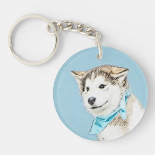 Siberian Husky Puppy Painting - Original Dog Art Key Ring