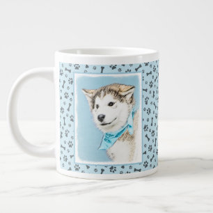 Siberian Husky Puppy Painting - Original Dog Art Large Coffee Mug