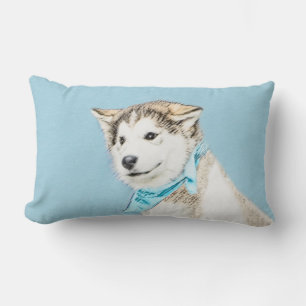 Siberian Husky Puppy Painting - Original Dog Art Lumbar Cushion