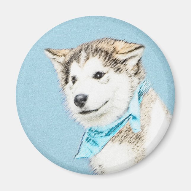Siberian Husky Puppy Painting - Original Dog Art Magnet (Front)