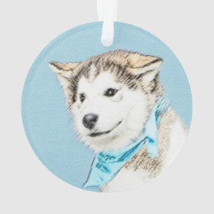 Siberian Husky Puppy Painting - Original Dog Art Ornament