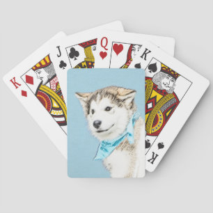 Siberian Husky Puppy Painting - Original Dog Art Playing Cards