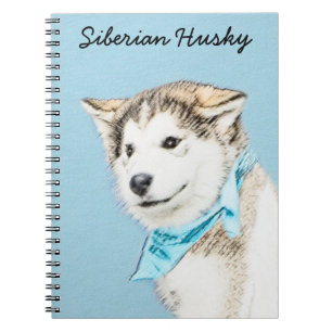 Siberian Husky Puppy Painting - Original Dog Art Spiral Notebook