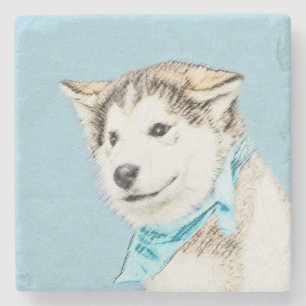 Siberian Husky Puppy Painting - Original Dog Art Stone Coaster