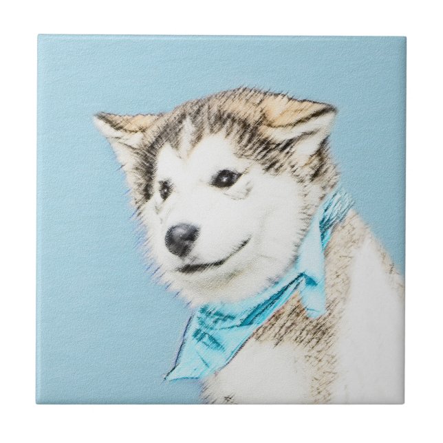 Siberian Husky Puppy Painting - Original Dog Art Tile (Front)