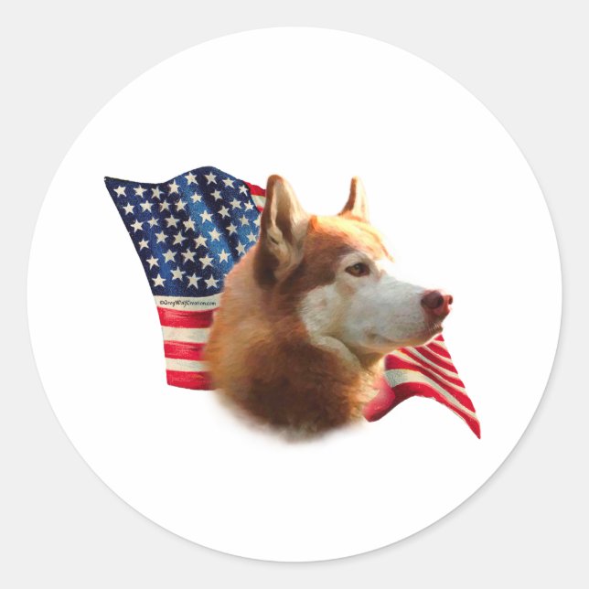 Siberian Husky (red) Flag Classic Round Sticker (Front)