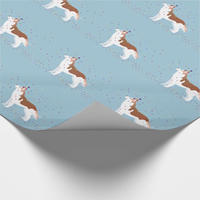 Siberian Husky - Red - Happy Birthday Design Wrapping Paper (Corner)