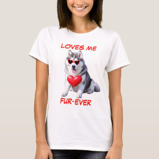 Siberian Husky Red Heart Heart-Shaped Sunglasses T-Shirt