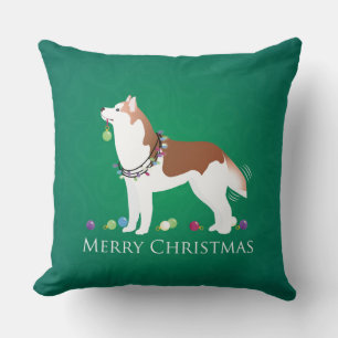 Siberian Husky - Red - Merry Christmas Design Cushion