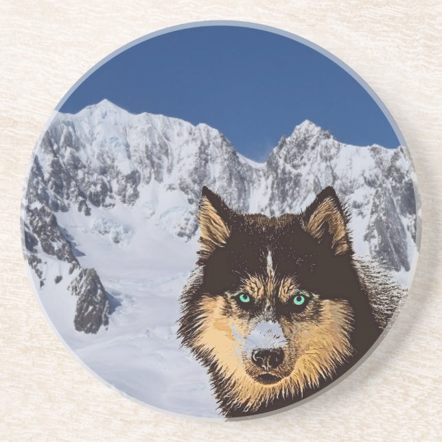 Siberian Husky Sandstone Coaster (Front)