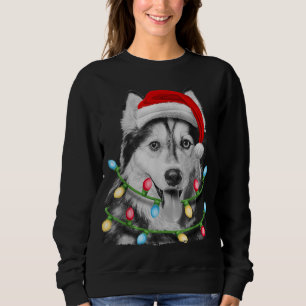 Siberian Husky Santa Christmas Tree Lights Xmas Bo Sweatshirt