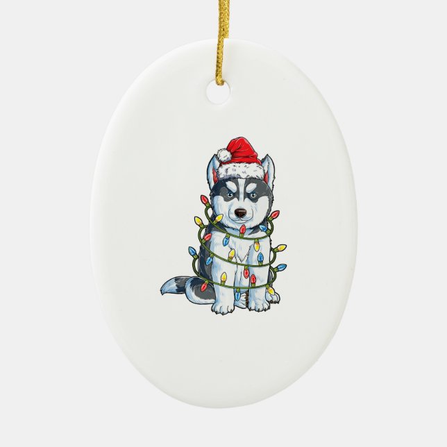 Siberian Husky Santa Christmas Tree Lights Xmas Ceramic Tree Decoration (Front)