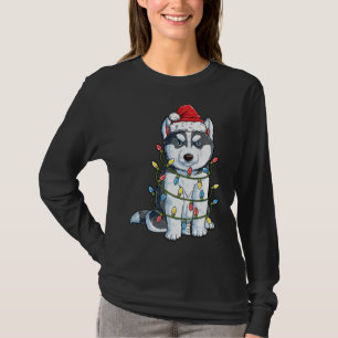 Siberian Husky Santa Christmas Tree Lights Xmas Do T-Shirt