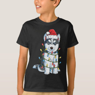 Siberian Husky Santa Christmas Tree Lights Xmas Do T-Shirt