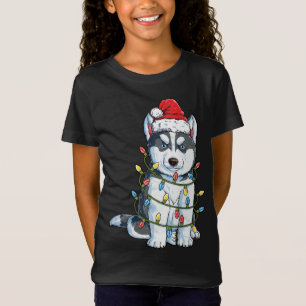 Siberian Husky Santa Christmas Tree Lights Xmas Do T-Shirt