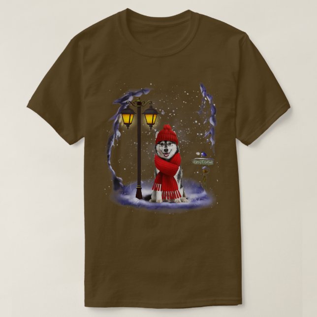 Siberian Husky Santa Snow Christmas Light Winter P T-Shirt (Design Front)