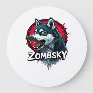 Siberian Husky Sibe Zombie Dog Halloween Essential Large Clock