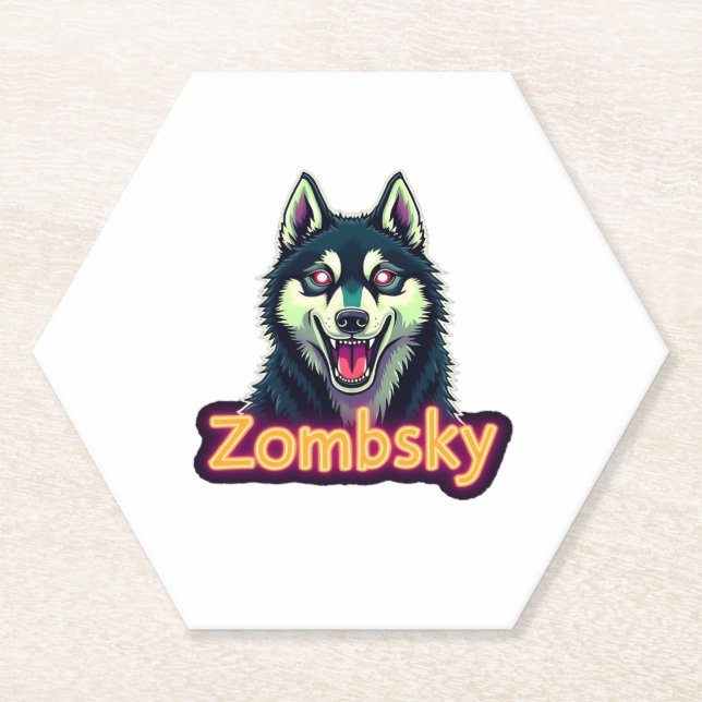 Siberian Husky Sibe Zombie Dog Halloween Essential Paper Coaster (Front)