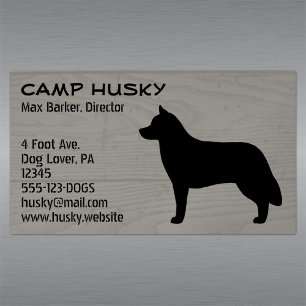 Siberian Husky Silhouette Wood Style Magnetic Business Card