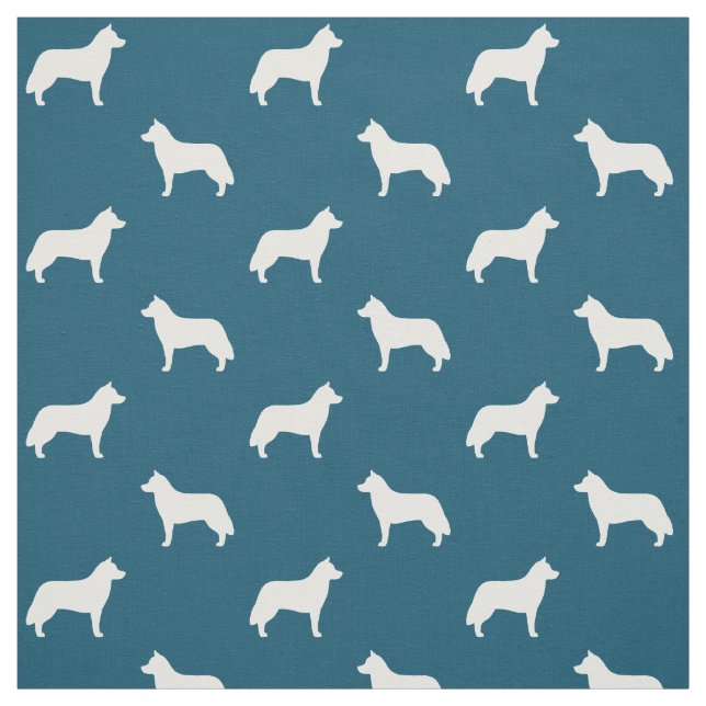 Siberian Husky Silhouettes Blue and White Pattern Fabric (Swatch)